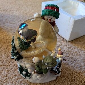 Holiday Snow Globe with Snowman and Tree Among Friends